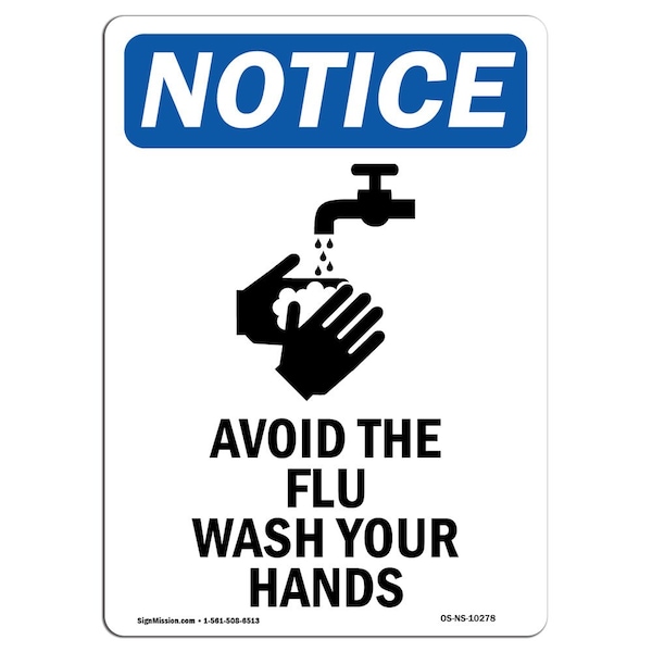 OSHA Sign, Avoid Flu Wash With Symbol, 5in X 3.5in Decal, 10PK, 3.5" W, 5" L, Portrait, PK10